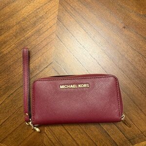 Michael Kors Burgundy Zip-Around Wristlet Wallet